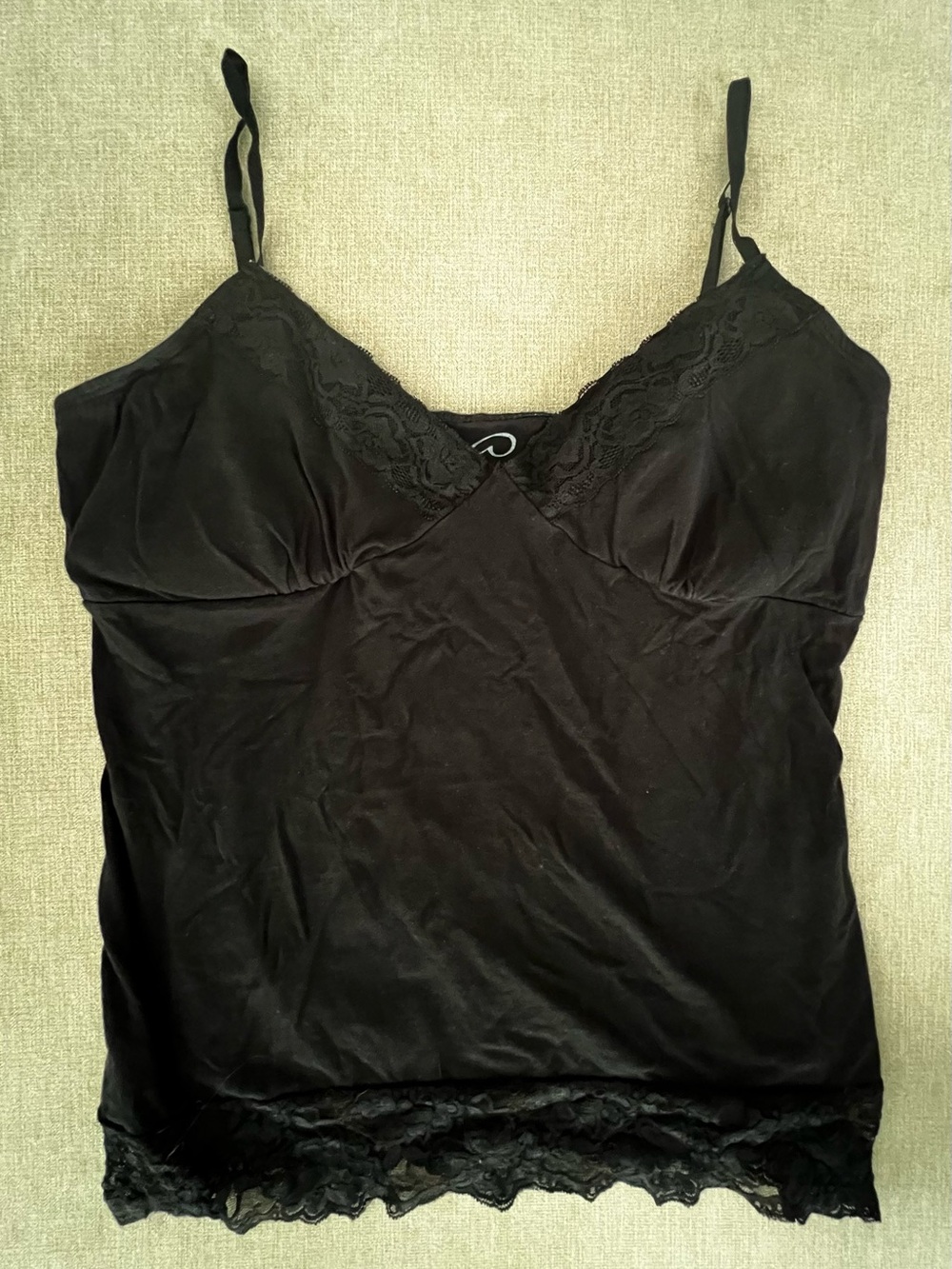 Original Currants Black Lace Trim Cami Top Adjustable Straps XL